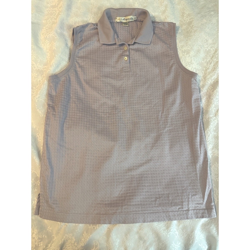 Magnolia Lane NO MASTERS LOGO Sleeveless Polo Shirt Sz M Purple Y2K Cotton VTG